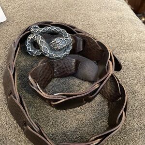 Brown Leather Belt with snake buckle.XXS-XL
